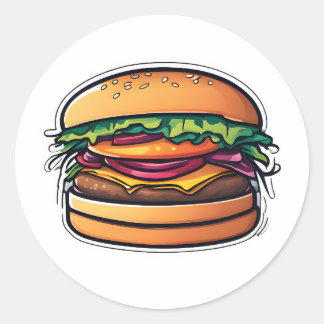 Kleurrijke gelaagde hamburgers barsten smaken 015 ronde sticker