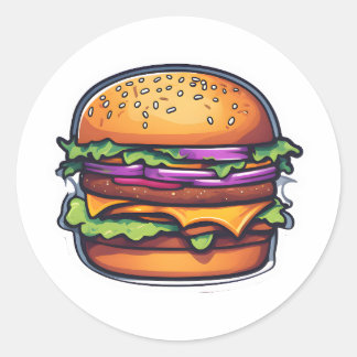 Kleurrijke gelaagde hamburgers barstende smaken 00 ronde sticker