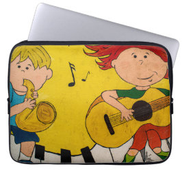 kleurrijke gele cartoon voor live muziek laptop sleeve
