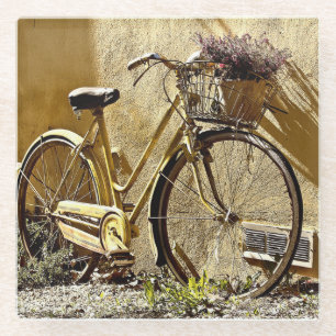 Kleurrijke Gele Oude Fiets       Glazen Onderzetter