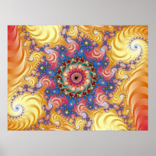Kleurrijke Gele Spiraal Mandelbrot Poster