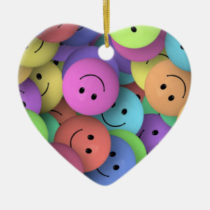 Kleurrijke Gelukkige Gezichten Emoji Kunst Keramisch Ornament