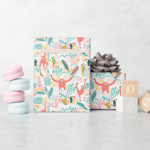 Kleurrijke Gelukkige Jungle Dieren Tropische Blade Cadeaupapier