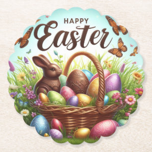 Kleurrijke, Gelukkige Paasmand met eieren Kartonnen Onderzetters