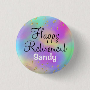 Kleurrijke Gelukkige Pensioen Eenhoorn Goud Glitte Ronde Button 3,2 Cm
