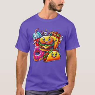 Kleurrijke Gelukkige Voedsel Vrienden Digitale Car T-shirt
