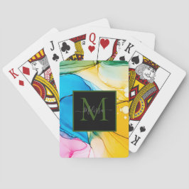 Kleurrijke gemarmerde monogram naam pokerkaarten