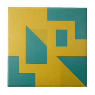 Kleurrijke Geometrische Abstracte Gele Teal Tegeltje