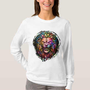 KLEURRIJKE GEOMETRISCHE ABSTRACTE MAJESTUEUZE LION T-SHIRT