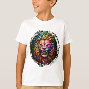 KLEURRIJKE GEOMETRISCHE ABSTRACTE MAJESTUEUZE LION T-SHIRT