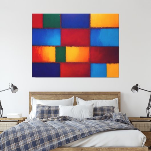 Kleurrijke geometrische abstracte vierkante patroo canvas afdruk (Insitu (Slaapkamer))