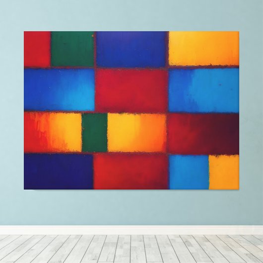 Kleurrijke geometrische abstracte vierkante patroo canvas afdruk (Insitu (Houten vloer))