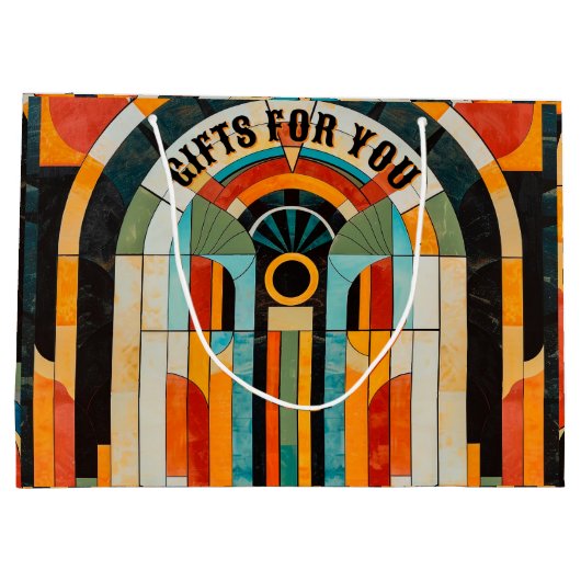 Kleurrijke geometrische art deco patroon 2 groot cadeauzakje (Achterkant)