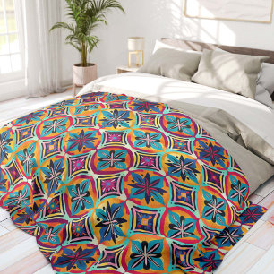 Kleurrijke Geometrische Bloemen Boheems Fleece Deken
