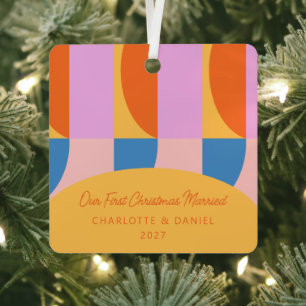 Kleurrijke Geometrische Gepersonaliseerde Foto Get Metalen Ornament