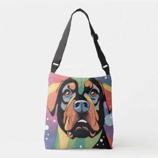 Kleurrijke geometrische moderne Rottweiler Canvas Crossbody Tas