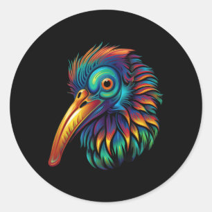 Kleurrijke Geometrische Nieuw-Zeelandse Kiwi Vogel Ronde Sticker