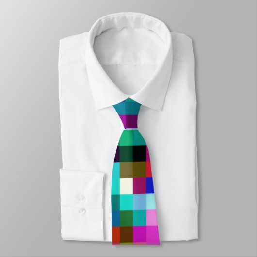 Kleurrijke geometrische pixel pixelated plaid stropdas (Gebonden)