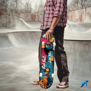 Kleurrijke Geometrische Pop Art - Rijd Snel, Leef  Skateboard