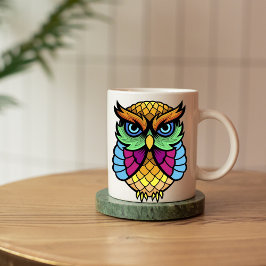 Kleurrijke geometrische uil mok