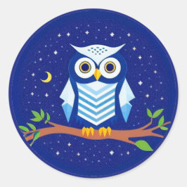 Kleurrijke geometrische uil op tak ronde sticker
