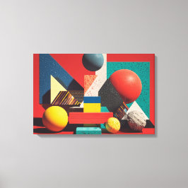 Kleurrijke geometrische vormen op rode achtergrond canvas afdruk