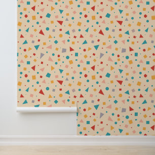 Kleurrijke geometrische vormen Patroon op Beige Behang