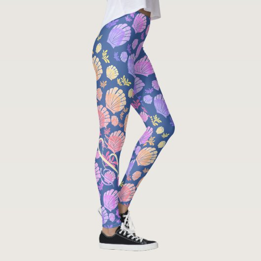 Kleurrijke gepersonaliseerde Monogram Seashell Pat Leggings (Rechts)