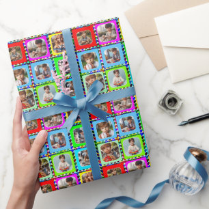 Kleurrijke gepersonaliseerde negen foto's, hartenp cadeaupapier