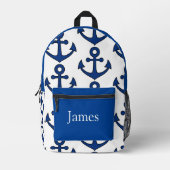 Kleurrijke gepersonaliseerde rugzak, blauwe ankers bedrukte rugzak (Voorkant)