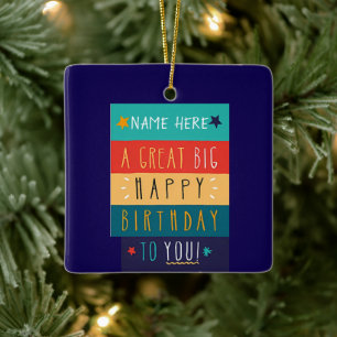 Kleurrijke gepersonaliseerde typografie Verjaardag Keramisch Ornament
