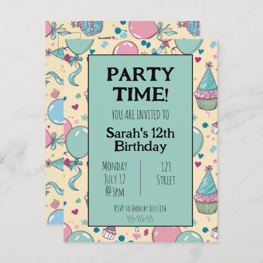 Kleurrijke gepersonaliseerde verjaardagsuitnodigin uitnodiging briefkaart (Voorkant / Achterkant)