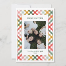 Kleurrijke geruite foto platte kerstkaart