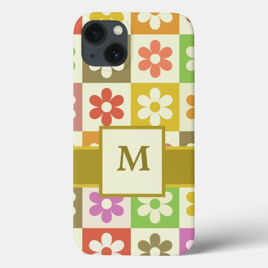 Kleurrijke geruite retro bloemen monogram Case-Mate iPhone case (Achterkant)