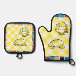 Kleurrijke geruite vierkanten met schilderachtig w ovenwant & pannenlap set