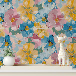 Kleurrijke geschilderde bloemenstickers behang