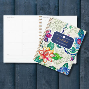 Kleurrijke gestempelde bloemen Business Logo Monog Planner