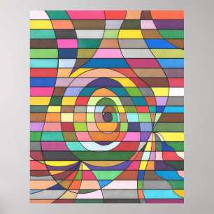 Kleurrijke gestreepte abstract met spiraalvormig c poster