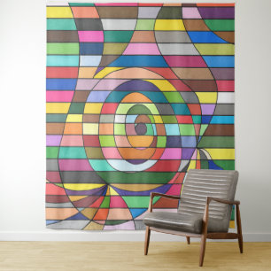 Kleurrijke gestreepte abstract met spiraalvormig c wandkleed