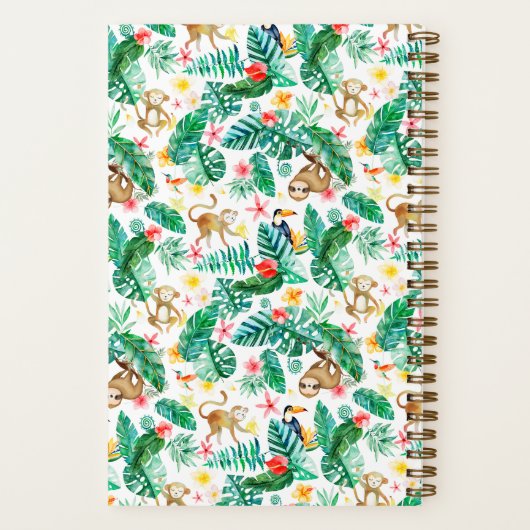 Kleurrijke getropicaliseerde jungle dieren persoon notitieboek (Achterkant)