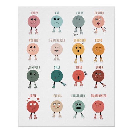Kleurrijke Gevoelens Emoties Gezichten Grafiek Perfect Poster (Voorkant)