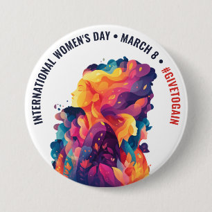 Kleurrijke Gezichten Abstract Vrouwendag   IWD Ronde Button 7,6 Cm