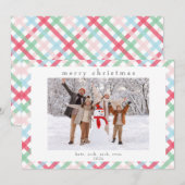 Kleurrijke Gingham Check Kerstfoto Feestdagenkaart (Voorkant / Achterkant)