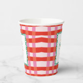 Kleurrijke Gingham "Let's Party" Custom Name Kinde Papieren Bekers (Links)