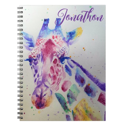 Kleurrijke Giraffe dier Watercolour Kunst Jongens Notitieboek (Voorkant)