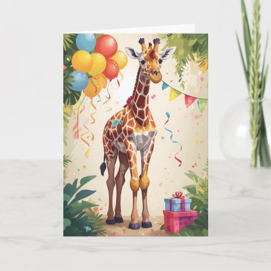 Kleurrijke Giraffe met ballonnen in Oerwoud | KAAR Kaart (Voorkant)