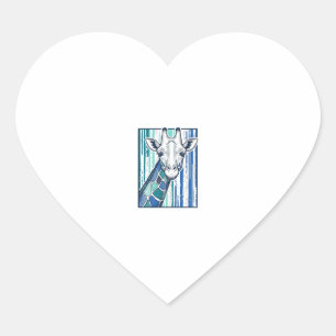 Kleurrijke Giraffe Portret Vintage Gravure Vector Hart Sticker