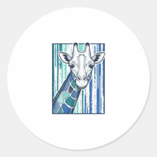 Kleurrijke Giraffe Portret Vintage Gravure Vector Ronde Sticker