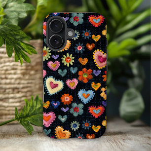 Kleurrijke Girly Love Hearts Flower 3D-patroon iPhone 16 Hoesje