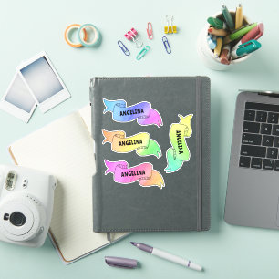 Kleurrijke Girly Rainbow Naam Banner Sticker